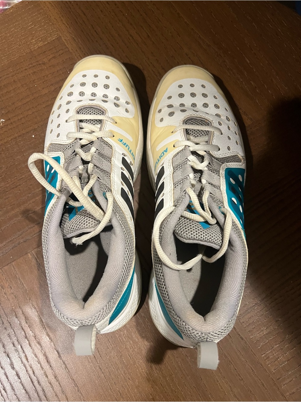 Adidas AdiTUFF Bounce Indoor Court Shoes Women’s Size 9 White Blue - Picture 3 of 5